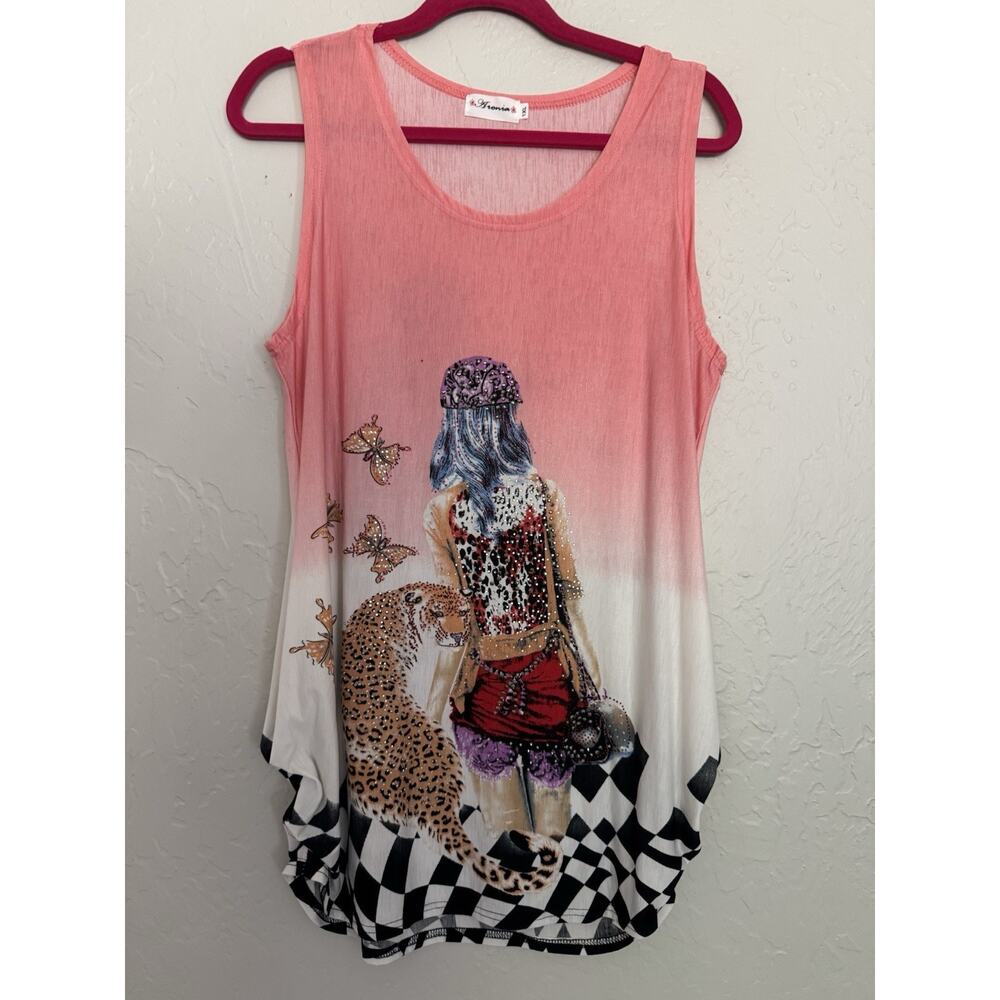 ARONIA Women’s XL Eiffel Tower Sleeveless Top w/rhinestone Embellishment